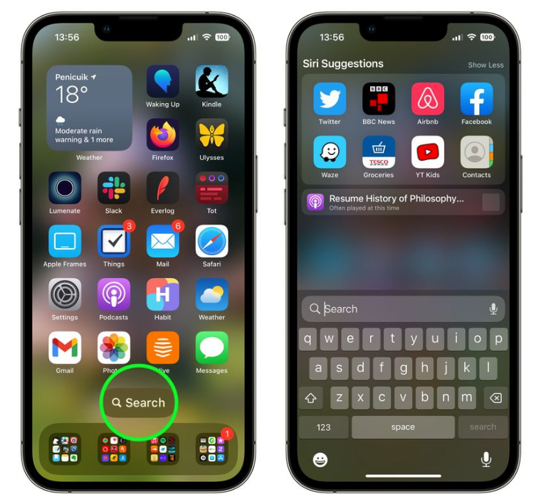 满城苹果手机维修分享升级到 iOS 16 后，如何删除主屏幕上的搜索按钮 